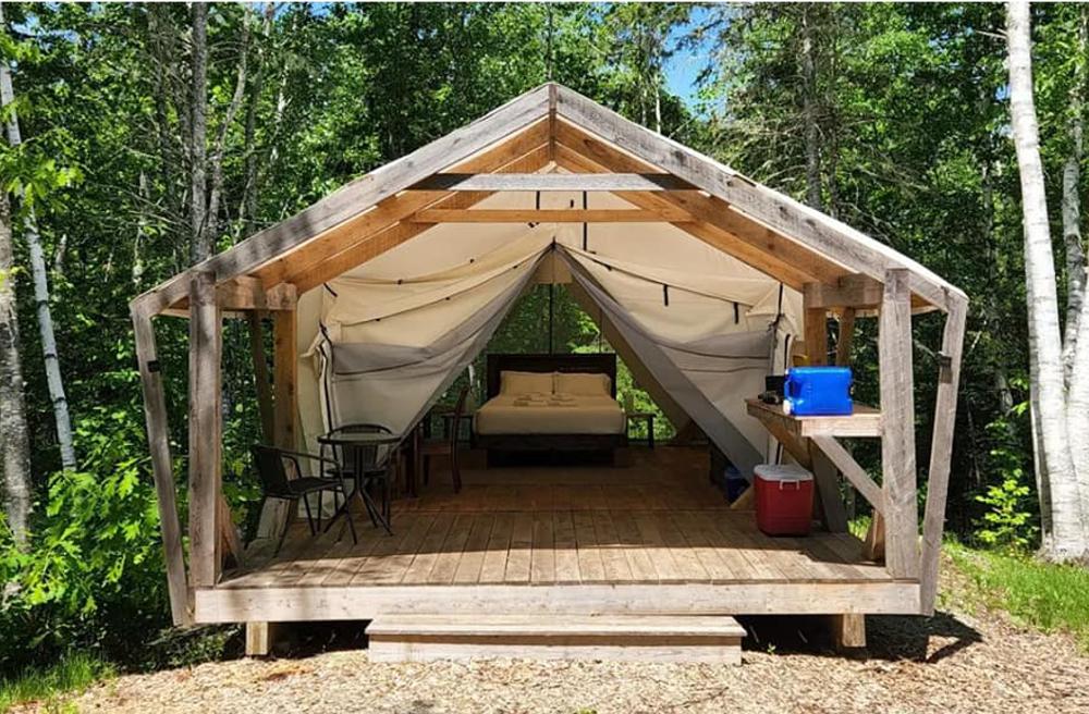 Birch Tent at NATURA Wilderness Resort private glamping near Halifax Nova Scotia