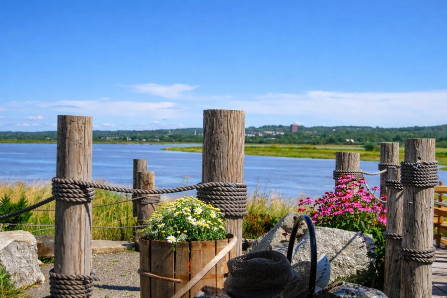 View over the Minas Basin from the patio at The Port Pub in Port Williams, Nova Scotia